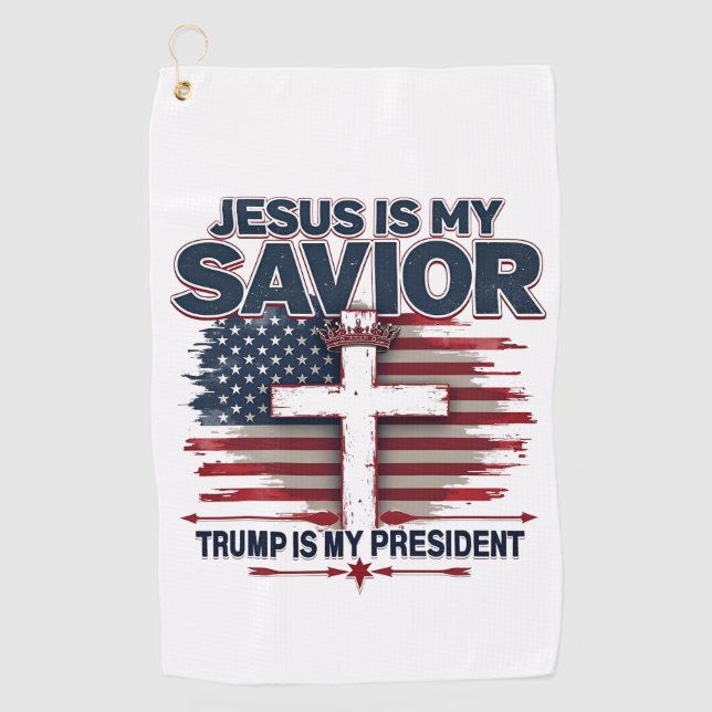 Serviette De Golf Jésus est mon sauveur Trump est mon président drôl (Devant)