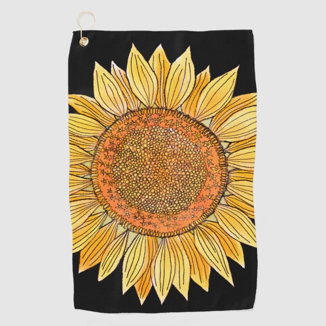 Serviette De Golf Joli Boho Art Aquarelle Jaune Tournesol (Devant)