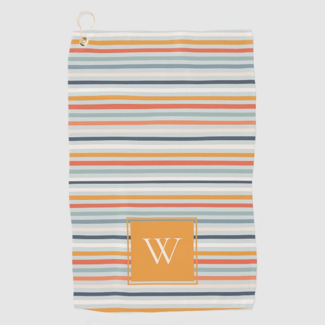 Serviette De Golf Joli Dusky Orange Bleu Motif rayé Monogramme (Devant)