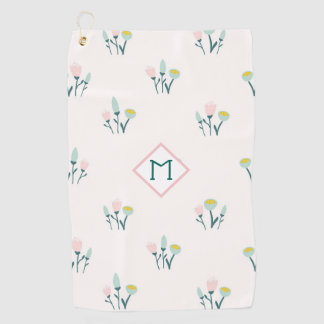 Serviette De Golf Joli Monogramme rose et bleu des fleurs de printem
