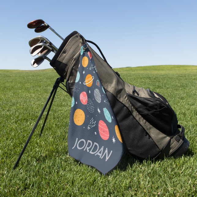 Serviette De Golf Joli Motif Planète Souriante (Vert)