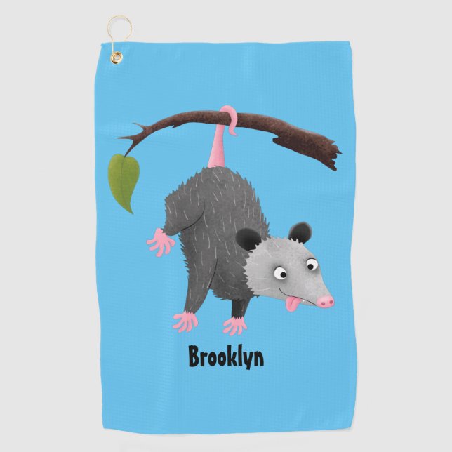 Serviette De Golf Joli opossum accroché à la branche dessin animé (Devant)