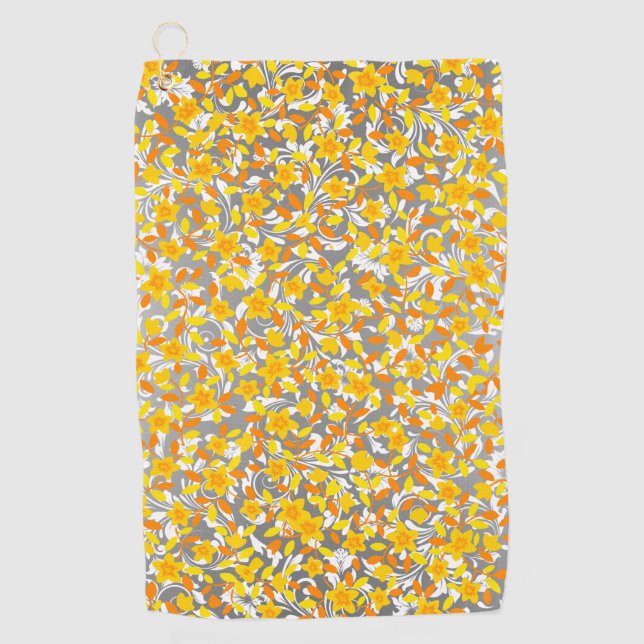 Serviette De Golf Joli orange jaune fleurs blanches motif (Devant)