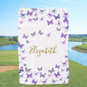 Serviette De Golf Joli papillons violets Nom personnalisé Dames Golf