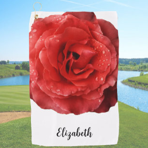 Serviette De Golf Jolie fleur de rose rouge nom personnalisé femmes