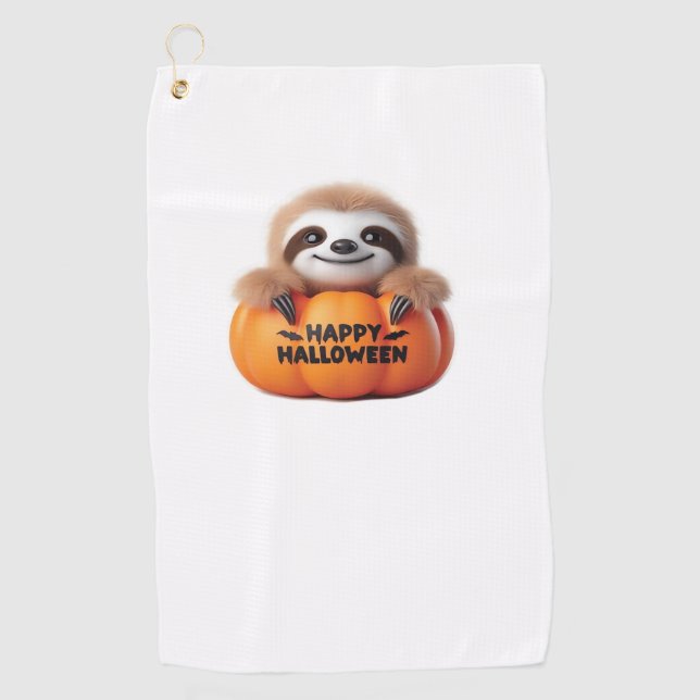 Serviette De Golf Jolie Sloth assise dans un Citrouille. Hauteur heu (Devant)