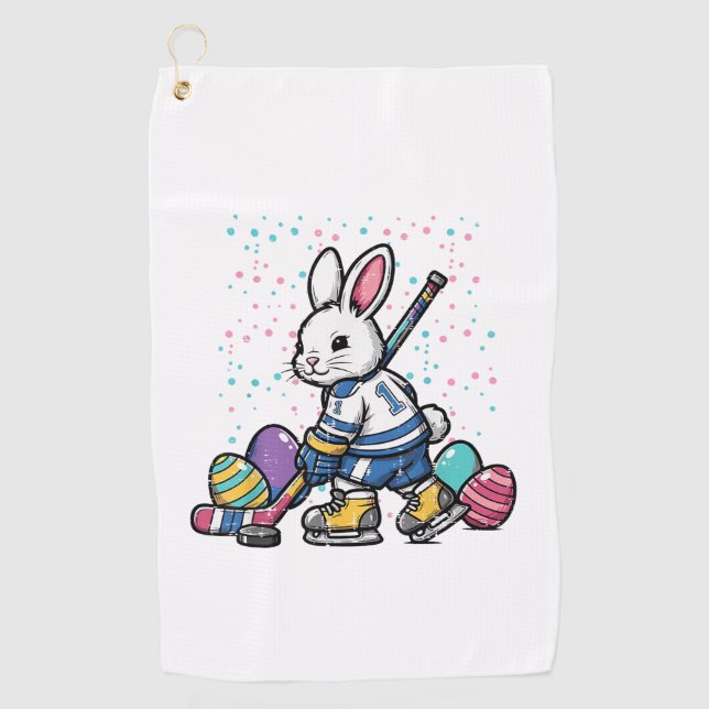 Serviette De Golf Joueur de hockey sur glace Lapin de Pâques Œufs Ga (Devant)