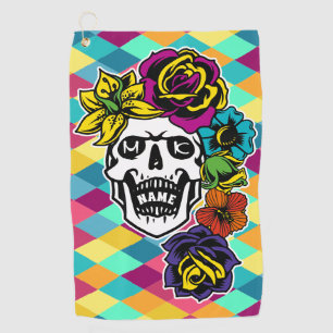 Serviette De Golf Jour Dia de Muertos de la coutume du crâne de sucr
