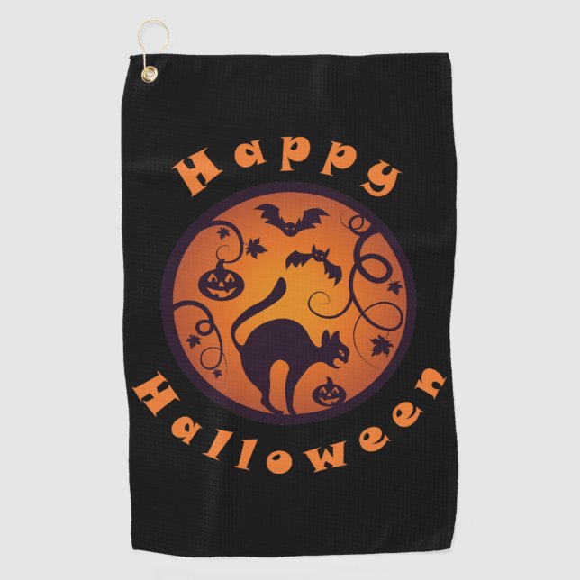 Serviette De Golf Joyeuse lanterne d'Halloween araignées et chauves- (Devant)