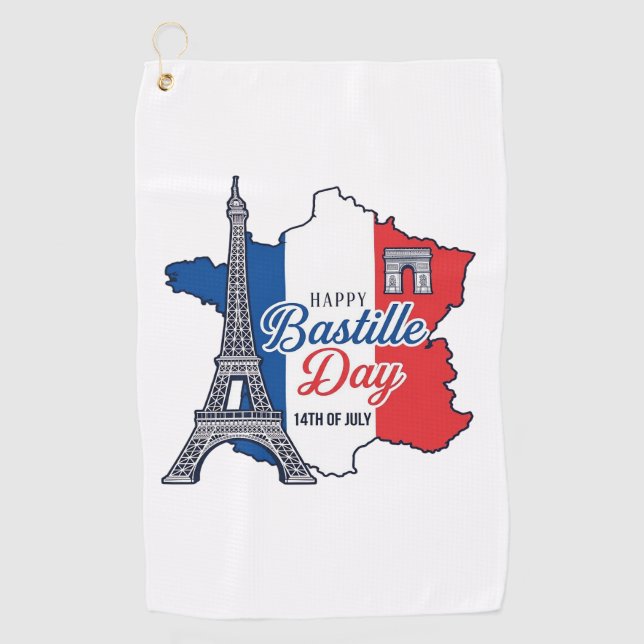 Serviette De Golf Joyeux 14 juillet France Carte Tour Eiffel Vector_ (Devant)
