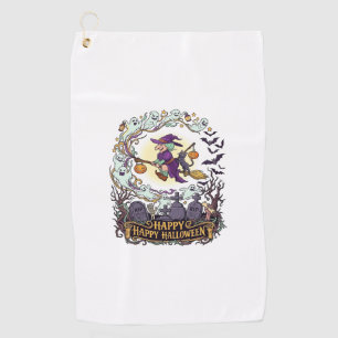 Serviette De Golf Joyeux Halloween Balai de Sorcière Chat Noir Fantô