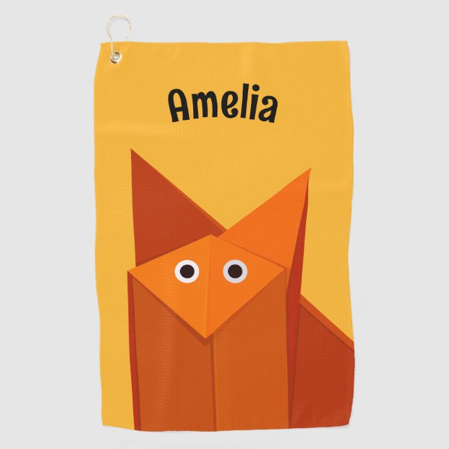 Serviette De Golf Kawaii Cute Origami Fox Géométrique Jaune Nom des  (Devant)