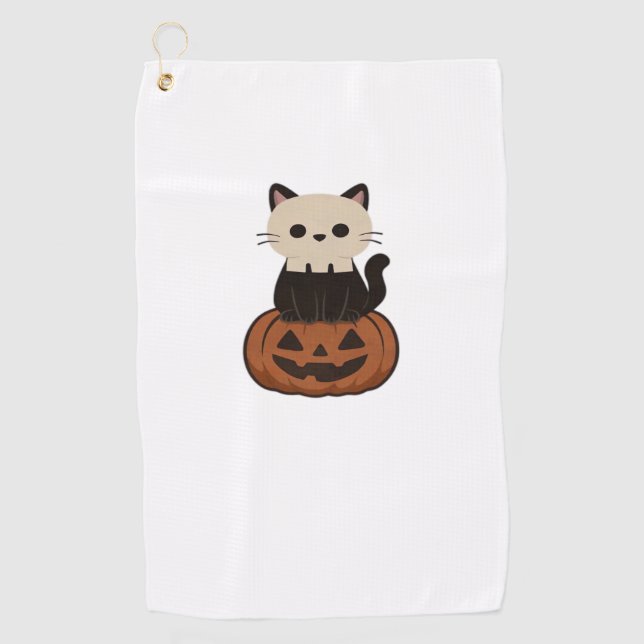 Serviette De Golf Kawaii Halloween Chat et citrouille T-shirt surdim (Devant)