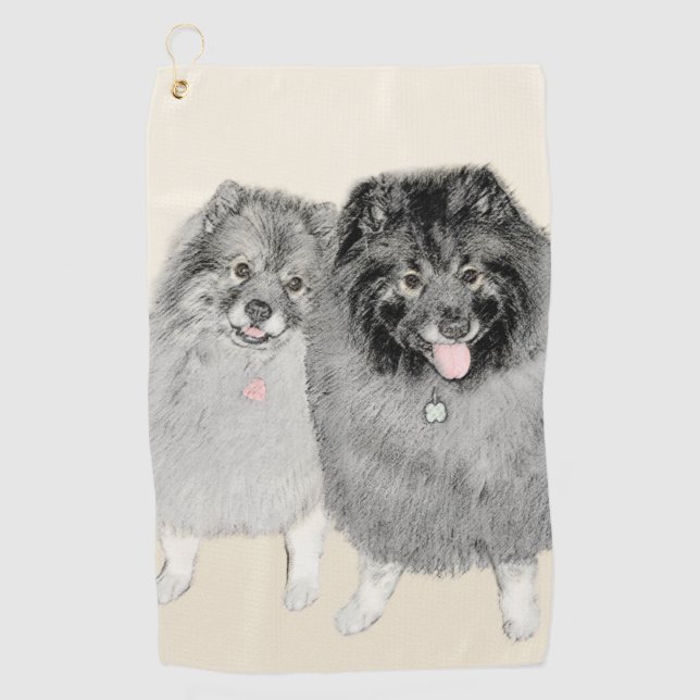Serviette De Golf Keeshond Maman et Son Peinture - Art Chien origina (Devant)