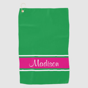 Serviette De Golf Kelly Green Pink Stripe Nom du script