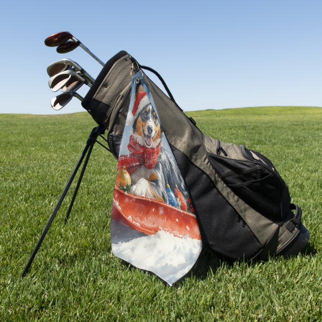 Serviette De Golf Kelpie australienne dans Sledge laissez-le neiger  (Vert)