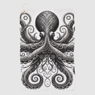 Serviette De Golf Kraken Steampunk Octopus Ornate Black