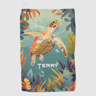 Serviette De Golf La Tortue Verte Nage L'Océan Pacifique