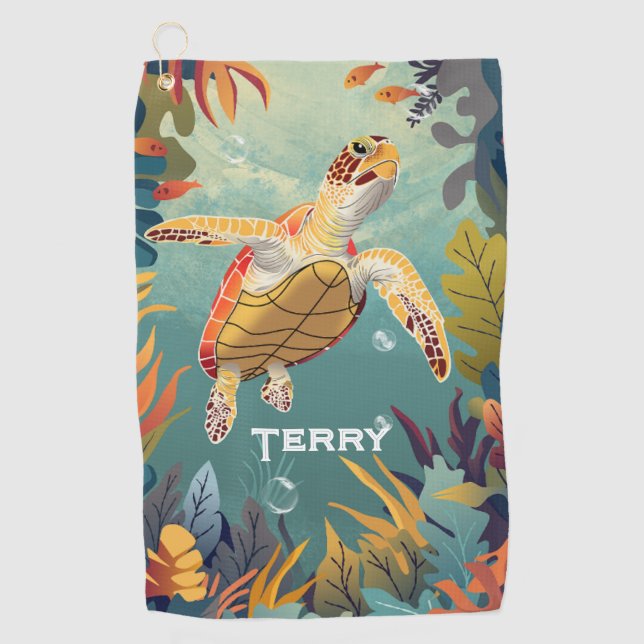 Serviette De Golf La Tortue Verte Nage L'Océan Pacifique (Devant)