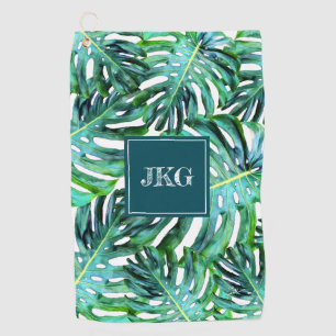 Serviette De Golf La verdure tropicale de monogramme modèlent la