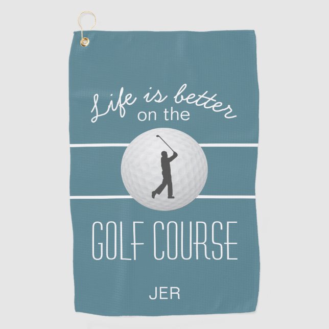 Serviette De Golf La vie est meilleure Citation de golf Initiales Tu (Devant)