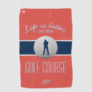 Serviette De Golf La vie est meilleure Citation Golf Monogramme Roug