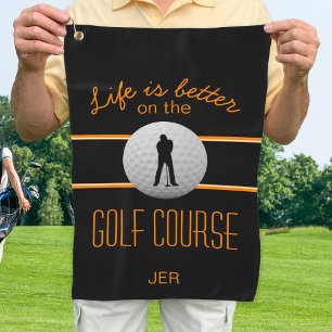 Serviette De Golf La vie est meilleure Citation Golfer Monogram Blac