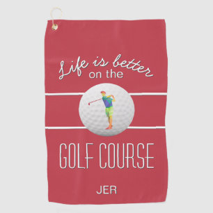 Serviette De Golf La vie est mieux Golf Ball Golfer Initiales Nom Ro