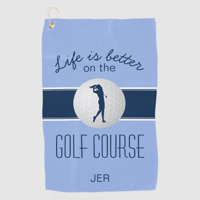 Serviette De Golf La vie est mieux Monogramme Golfer Blue Modern Pro (Devant)
