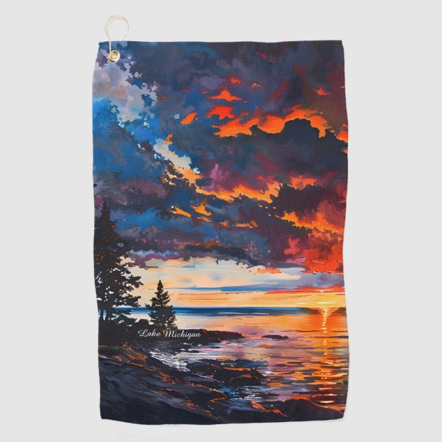 Serviette De Golf Lac Michigan Coucher du soleil Nature Design du pa (Devant)
