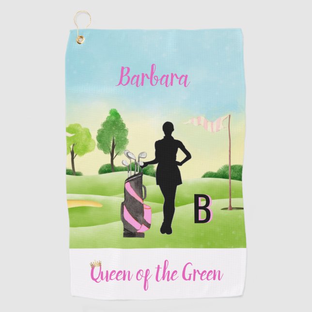 Serviette De Golf Lady Golfer Golf Course Nom personnalisé Monogramm (Devant)