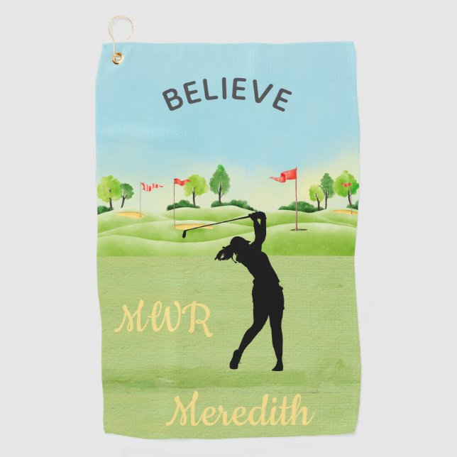 Serviette De Golf Lady Golfer Greens Pittoresques Putting Monogramme (Devant)