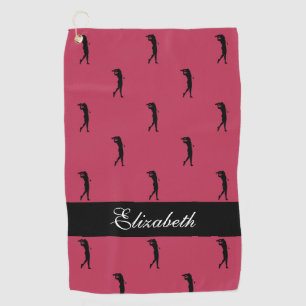 Serviette De Golf Lady Golfer Nom Customisé Motif Magenta Black