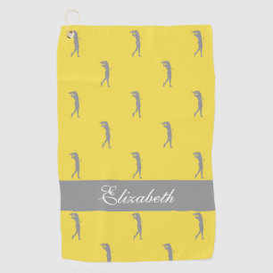 Serviette De Golf Lady Golfer Nom utomisé Motif gris jaune