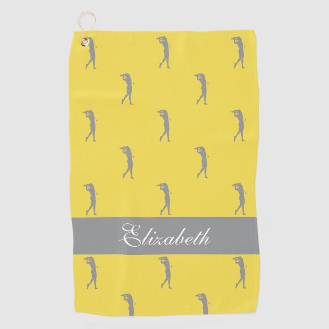 Serviette De Golf Lady Golfer Nom utomisé Motif gris jaune (Devant)