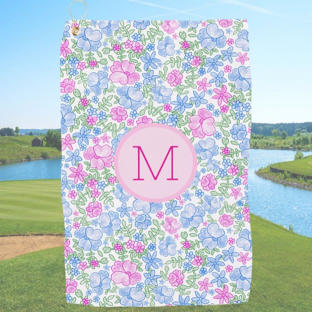Serviette De Golf Lady Golfer Pink Blue Preppy Custom Initial Ladies (Créateur téléchargé)