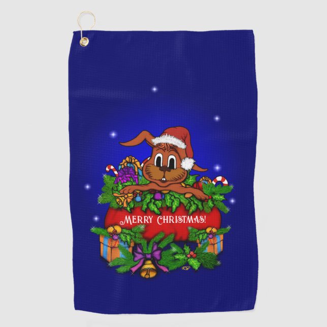 Serviette De Golf Lapin de Noël (Devant)