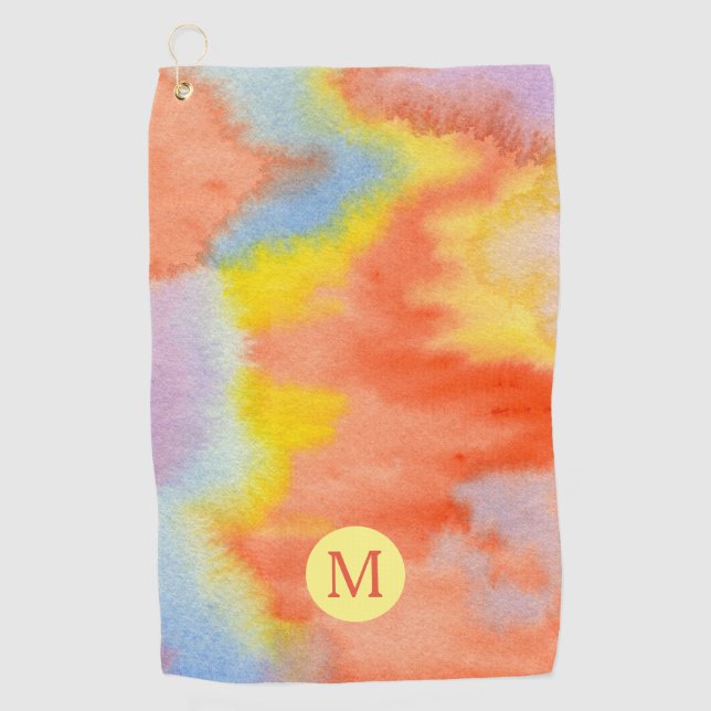 Serviette De Golf Lavande de bleu de jaune orange de monogramme (Devant)