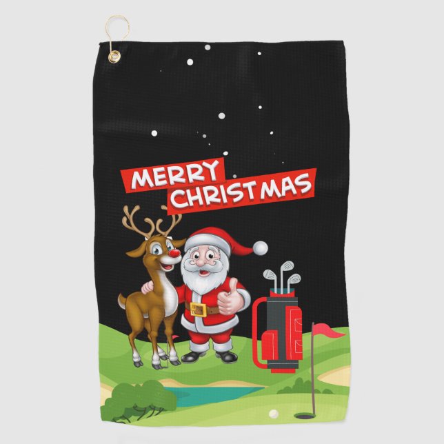 Serviette De Golf Le golfeur du Père Noël Joyeux Noël en vert (Devant)