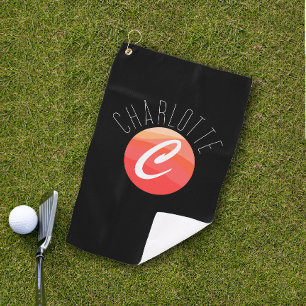Serviette De Golf Lettre monogramme minimaliste C corail orange noir