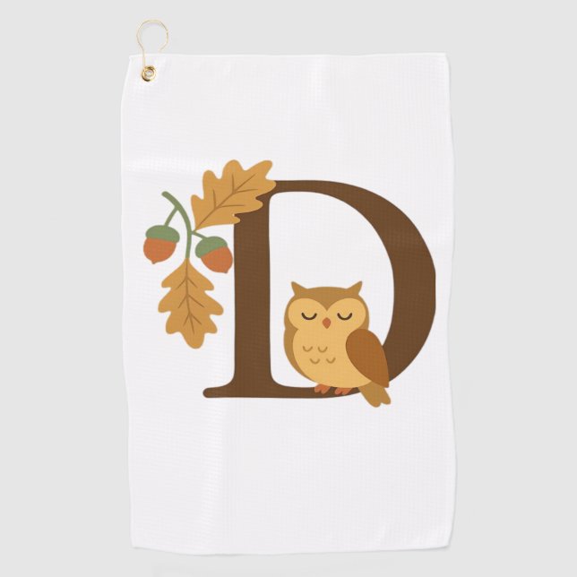 Serviette De Golf LETTRE MONOGRAPHIQUE D - Hiboux avec chêne L (Devant)