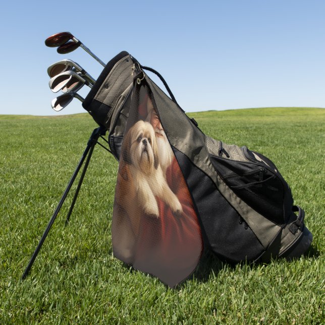 Serviette De Golf Lhasa Apso Avec Noël Festif Du Père Noël (Vert)
