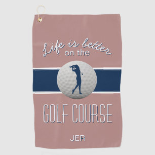 Serviette De Golf Life is Better Quote Golf Monogramme Pink & Blue