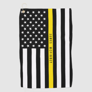 Serviette De Golf Ligne jaune mince monogramme de drapeau américain