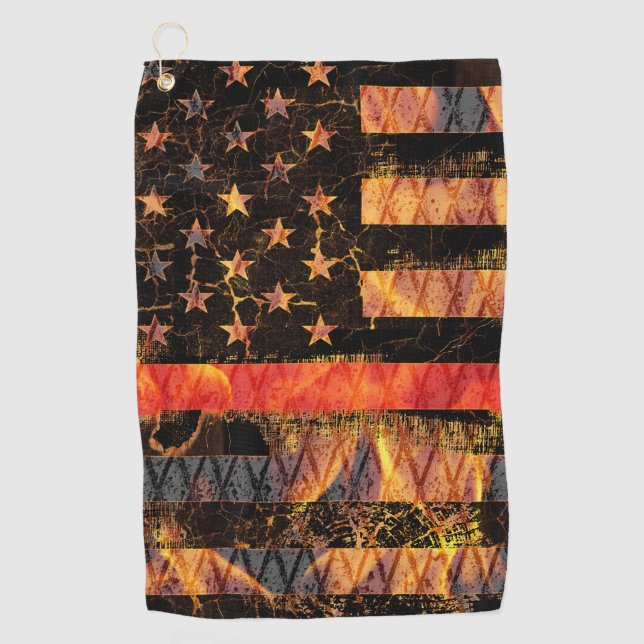 Serviette De Golf Ligne rouge mince et flammes (Devant)