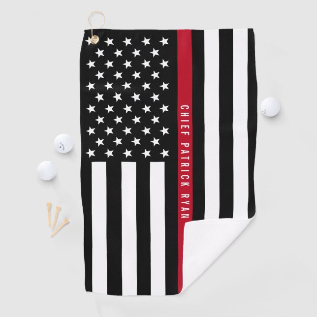 Serviette De Golf Ligne rouge mince monogramme de drapeau américain (En situation)