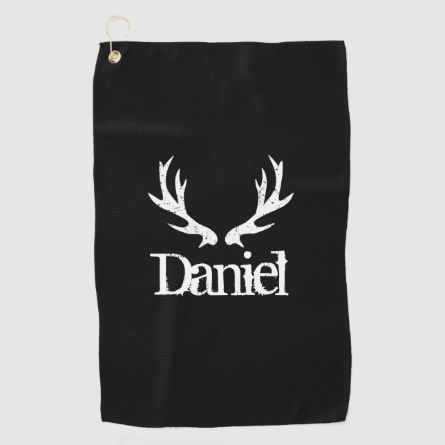 Serviette De Golf Logo de l'antilope de cerf noir Nom personnalisé c (Devant)