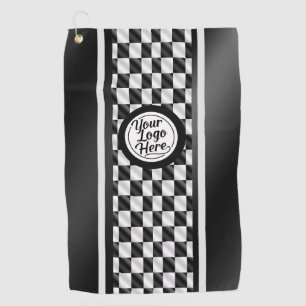 Serviette De Golf Logo Sport Noir et Blanc Damier de Course