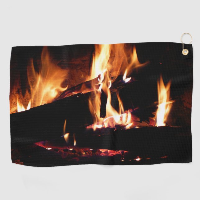 Serviette De Golf Logs dans la cheminée Photographie de feu chaud (Horizontal)