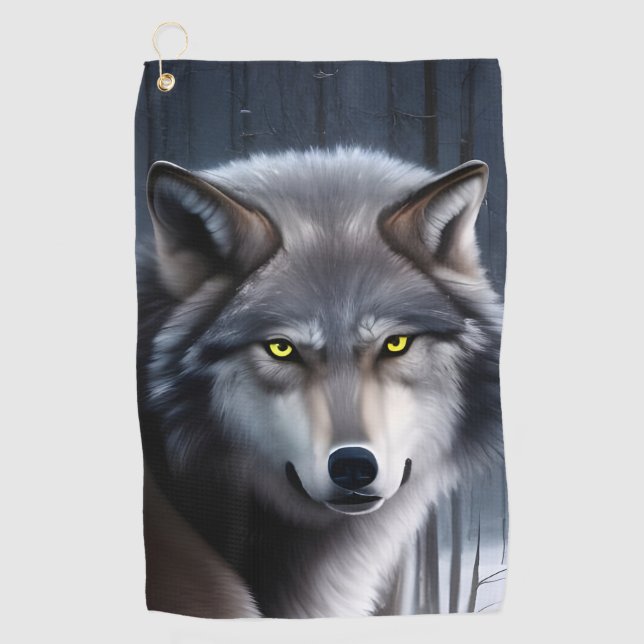 Serviette De Golf Loup En Forêt D'Hiver (Devant)